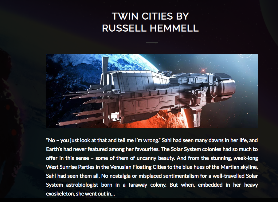 My SF story “Twin Cities” is now live at The New Accelerator